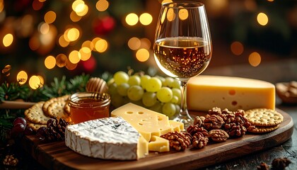 Holiday Charcuterie Platter with Wine &ndash; Festive Appetizer Food Photo