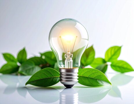 Eco Light Bulb with Green Leaves &ndash; Symbol of Renewable Energy and Sustainability