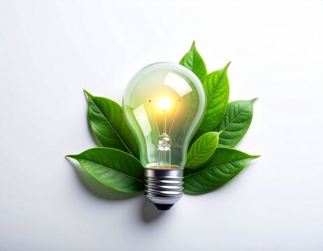 Eco Light Bulb with Green Leaves &ndash; Symbol of Renewable Energy and Sustainability
