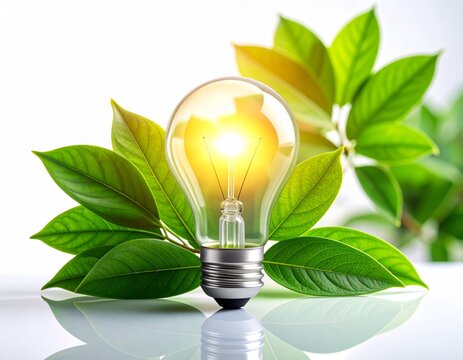 Eco Light Bulb with Green Leaves &ndash; Symbol of Renewable Energy and Sustainability