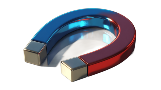 A vibrant close-up of a horseshoe magnet, showcasing its alluring power.
