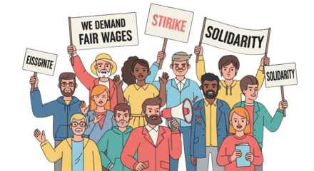 Diverse Crowd Protesting for Fair Wages and Solidarity. concept design creative background style inspiration