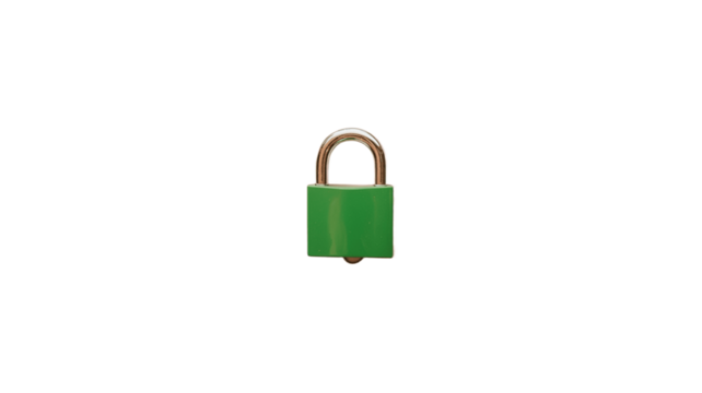A close-up shot of a green padlock.
