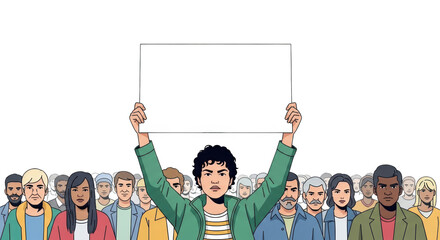 Diverse Crowd Protesting with Blank Sign. inspiration illustration concept design creative background style inspiration