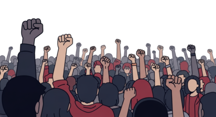 Diverse Crowd Raising Fists in Solidarity and Protest. concept design creative background style inspiration