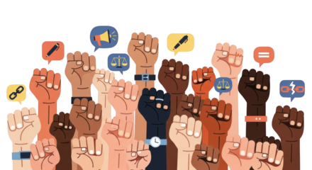 Diverse Fists Raised in Unity for Social Justice. concept design creative background style inspiration