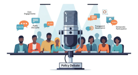 Diverse Group Discussing Policy Debate and Civic Engagement. concept design creative background style inspiration