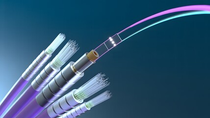High Speed Fiber Optic Cables Transmitting Digital Data Streams Representing Advanced Internet Connectivity and Modern Communication Technology
