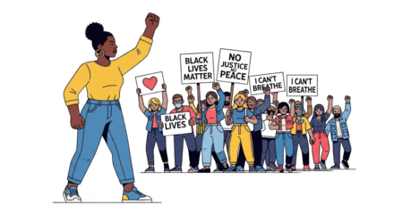 Diverse group protesting for Black Lives Matter and justice. design creative background style inspiration