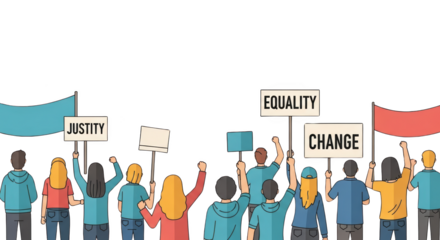 Diverse Group Protesting for Justice Equality and Social Change. design creative background style inspiration