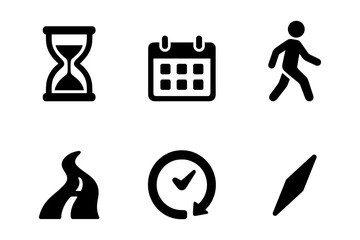 Fototapeta premium Productivity and time management silhouette icons ,hourglass, calendar, walking, checklist