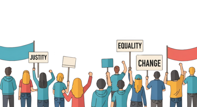 Diverse Group Protesting for Justice Equality and Social Change. design creative background style inspiration