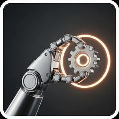 Robotic Arm Holding Glowing Gear