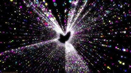 A digital fractal art illustration of a purple and pink fiber optic background with glowing star-like light spots creating a magical space pattern - Powered by Adobe