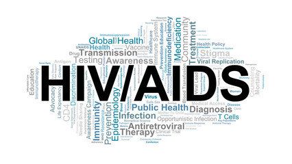 Fototapeta premium HIV AIDS Word Cloud. Key Terms About Infection, Immunity, Prevention, And Global Health.