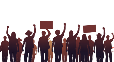 Silhouettes of People Protesting with Raised Fists and Signs. design creative background style inspiration