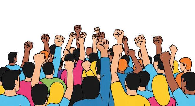 United crowd of diverse people protesting for their rights. design creative background style inspiration