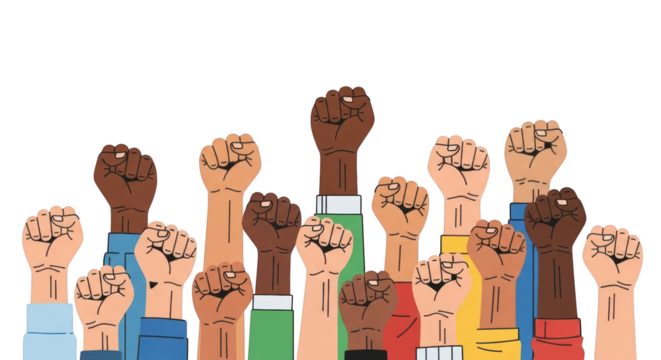Unity in Diversity with Raised Fists of Different Skin Tones. creative background style inspiration