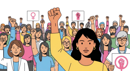 Womens Rights Protest Diverse Crowd Demonstration. inspiration illustration concept design creative background style inspiration