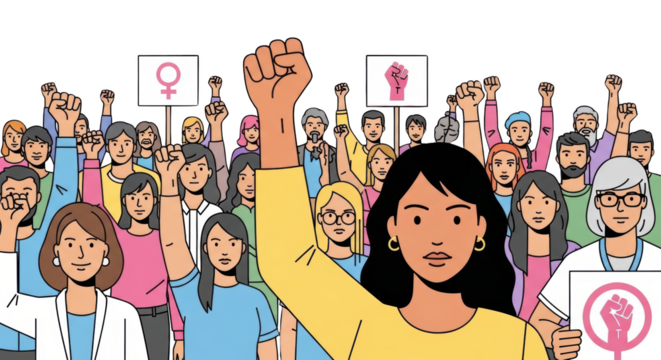 Womens Rights Protest Diverse Crowd Demonstration. inspiration illustration concept design creative background style inspiration