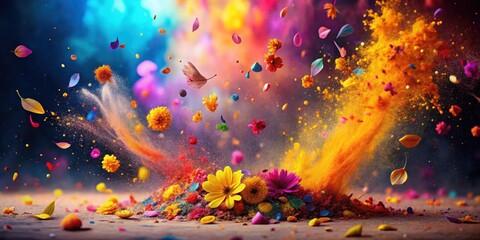 Vibrant Floral Explosion A Symphony of Colors in Motion with Powder and Petals