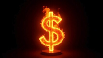 Dollar sign on fire with flames and smoke against a dark background, symbolizing financial crisis or high cost - Powered by Adobe