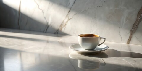 Aromatic Coffee in Sunlight on a Polished Surface