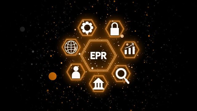 EPR Hexagon Network With Icons Representing Business And Management Functions enterprise resource planning