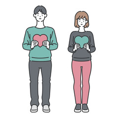 ハートを持つカップルのイラスト素材｜恋愛や記念日に