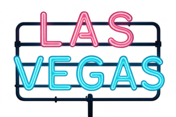 Las Vegas neon sign glowing on a transparent background