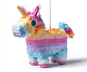 Colorful unicorn pinata party favor home celebration fun toy festive atmosphere close-up party theme