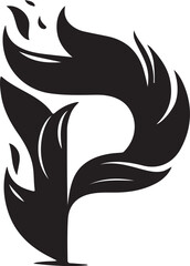Abstract fiery symbol of the letter p evoking energy passion flame motion dynamic movement and raw power isolated on transparent background