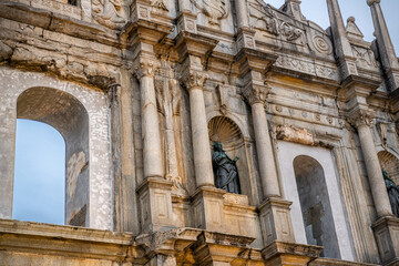 Close up on Ruins of St. Paul's. Built from 1602 to 1640, one of Macau's best known landmarks.
