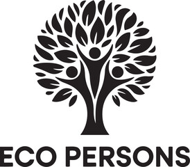 Fototapeta premium Stylized black tree of life with three human figures forming the trunk symbolizing growth unity and environmental responsibility isolated on transparent background