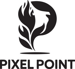 Modern pixel point logo design featuring fiery abstract shape and elegant font for digital creative brands isolated on transparent background