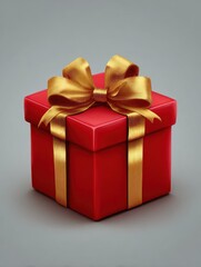 Obraz premium red gift box gold ribbon festive holiday present shiny christmas packaging