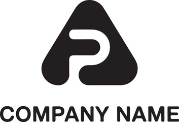 Modern abstract geometric logo symbol featuring a stylized 'p' inside a triangle with placeholder text for company branding isolated on transparent background