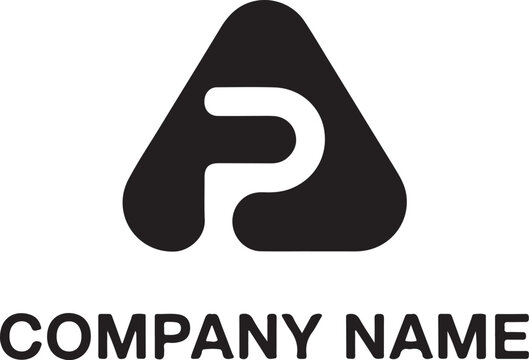 Modern abstract geometric logo symbol featuring a stylized 'p' inside a triangle with placeholder text for company branding isolated on transparent background - Powered by Adobe