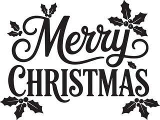 Elegant merry christmas text with festive holly accents ideal for holiday cards decorations and winter season greetings isolated on transparent background © Miraz