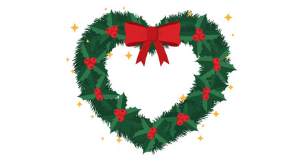 Vector Christmas Wreath Illustration with Holly Leaves Red Berries and Bow in Festive Style © Ibrohim