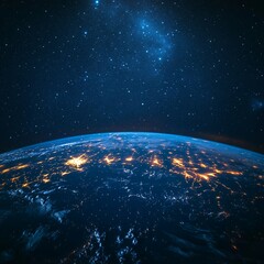 Obraz premium Minimalist Sci-Fi Starry Sky Mobile Wallpaper with Glowing Lights and Lines on Earth