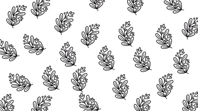 Hand Drawn Botanical Elements Seamless Pattern Black and White.