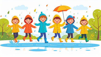 Fototapeta premium Rainy Day Raincoat Parade