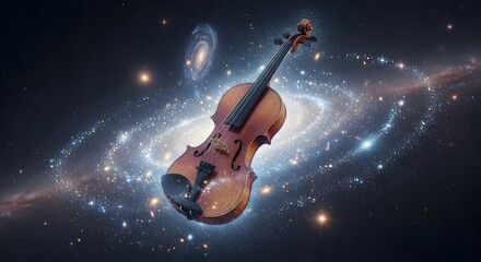 Fototapeta premium Violin music galaxy cosmos stars universe celestial space nebula instrument musical symphony artistic