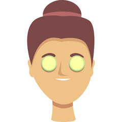 Cartoon Woman With Hair Bun Applying Green Eye Patches For Skincare Routine And Facial Massage Relaxation Close Up On Head And Neck With Transparent Background