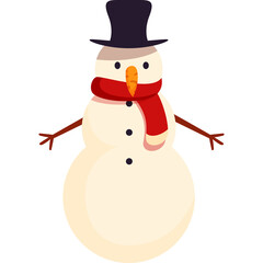 Charming Snowman Wearing A Red Scarf And Black Top Hat With Carrot Nose On A Transparent Background