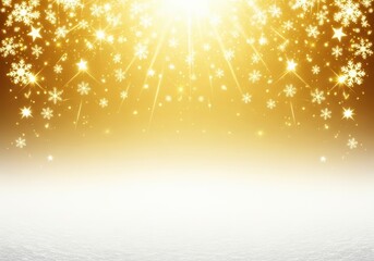 Festive golden background with snowflakes, stars, and sparkling lights