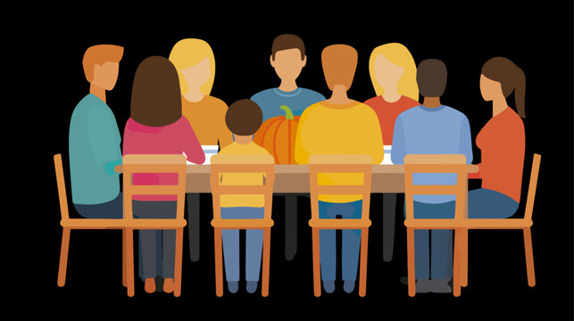People gathering around table pumpkin autumnal theme