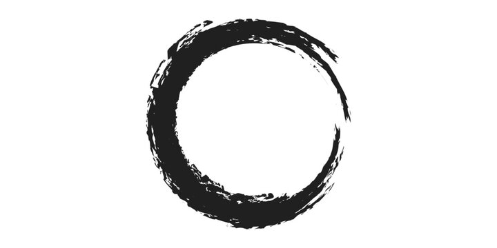 Black Enso circle brush stroke zen sumi-e ink hand drawn symbol abstract vector ring frame border