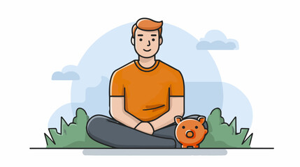 Person sitting with piggy bank cartoon illustration